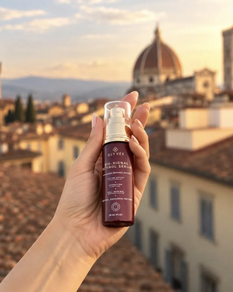 Bio-Signal Retinol Serum erguido diante dos telhados de Florença